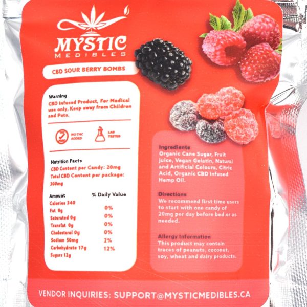 Mystic Medibles CBD Sour Berry Bombs Back Close Up